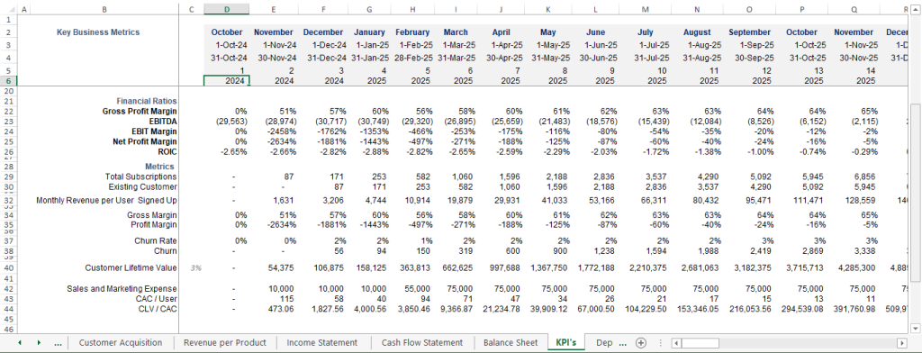 SaaS FInancial Model Metrics