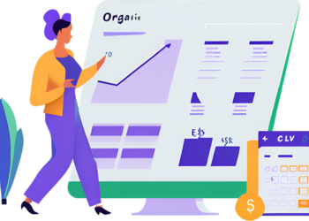 Illustration of a SaaS business dashboard showing metrics related to Customer Lifetime Value (CLTV), including graphs, charts, and customer data analytics.