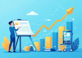 Illustration of a business professional presenting financial growth charts, symbolizing EdTech startup costs, timeline to profitability, and expected earnings.