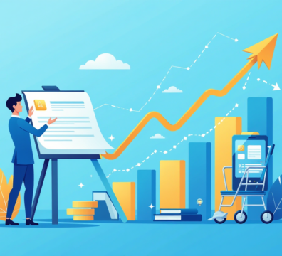 Illustration of a business professional presenting financial growth charts, symbolizing EdTech startup costs, timeline to profitability, and expected earnings.