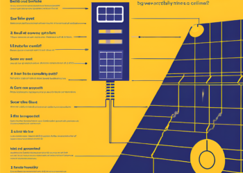 Illustration of solar panels in operation with financial graphs representing costs and profitability timeline for building a solar power plant.