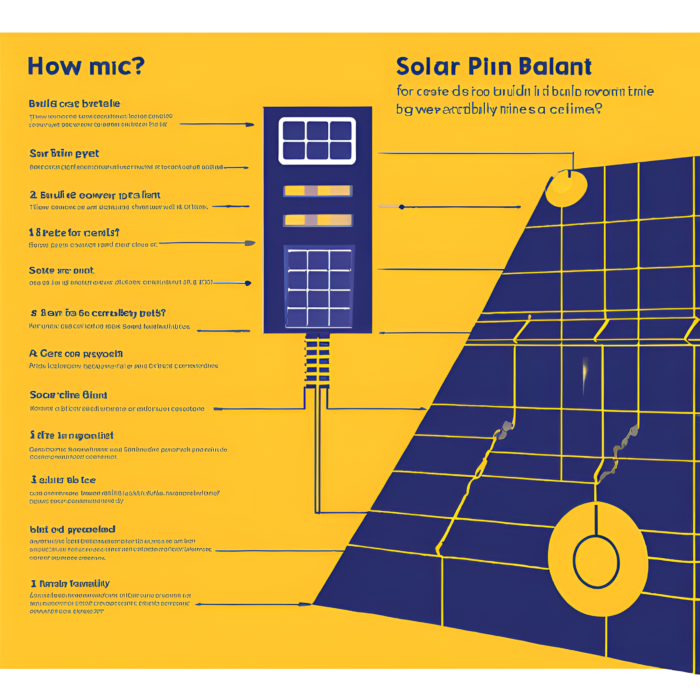 Illustration of solar panels in operation with financial graphs representing costs and profitability timeline for building a solar power plant.