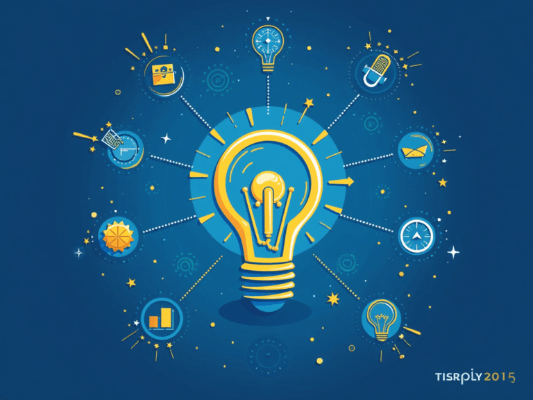 A vibrant illustration of a glowing light bulb surrounded by interconnected icons symbolizing innovative ideas and actionable strategies for business planning