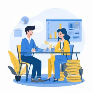 A financial modeling consultant, a SaaS startup founder, and a venture capitalist shaking hands over a spreadsheet.