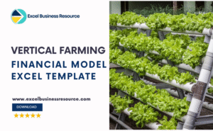 Illustration of a financial model for vertical farming displaying cost analysis, revenue projections, and profitability metrics on a digital dashboard.