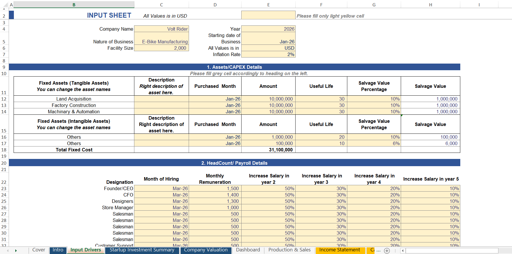 Battery Manufacturing Input Assumption