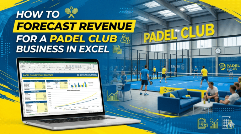Excel revenue forecast padel club business financial model court booking projections.