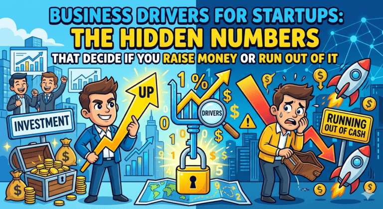 An infographic illustrating the core operational and financial business drivers that power startup growth and scalable business models.