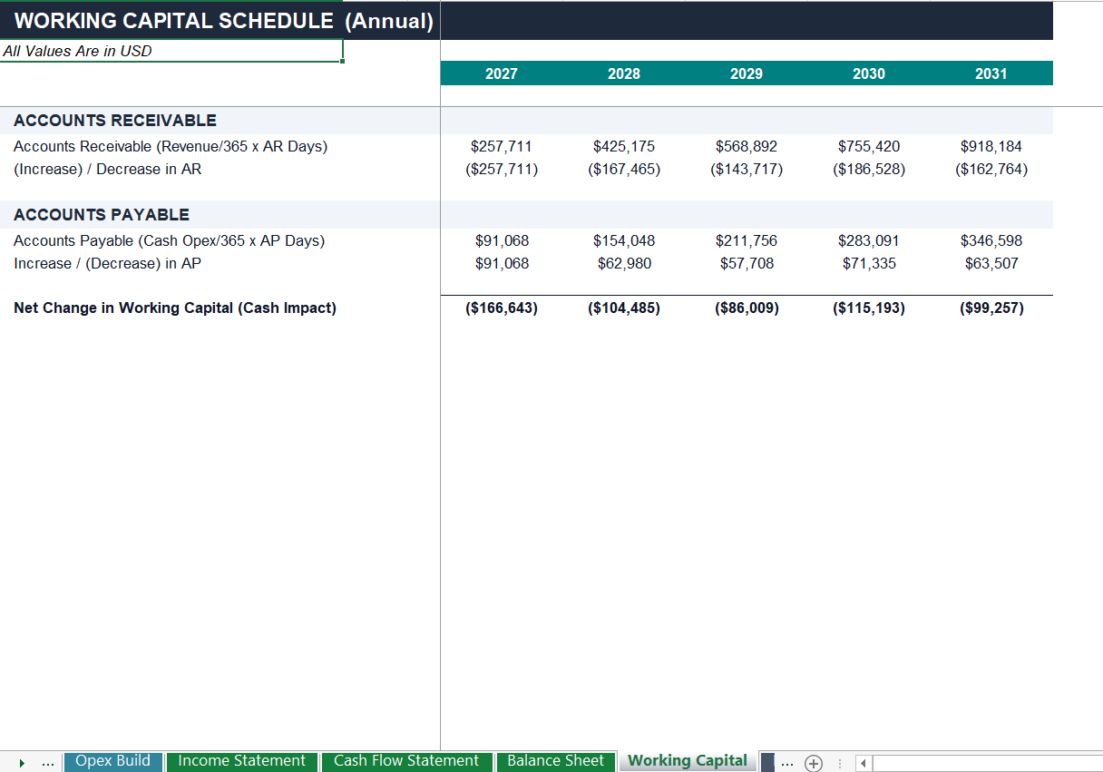 logistics-company-working-capital-schedule-financial-model