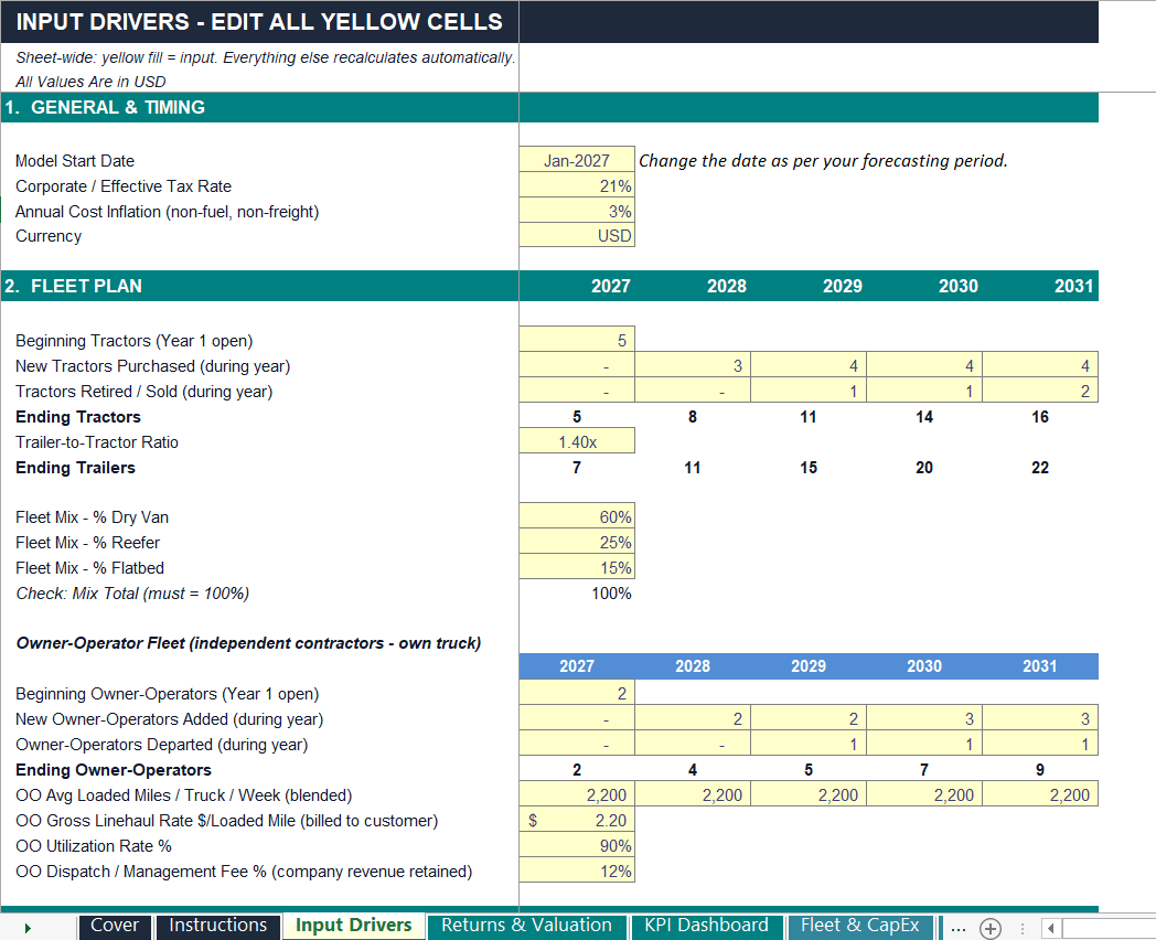 trucking-company-financial-model-fleet-plan-input-drivers